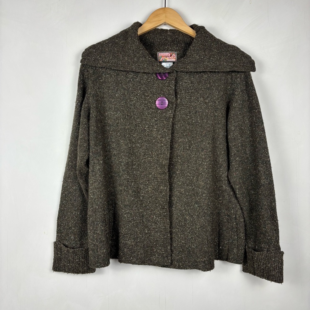 Vintage April Cornell Knit Olive Wool Silk Blend Cardigan S Cottagecore Witchy